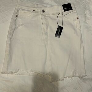 Express White High-Rise Distressed Denim Skirt